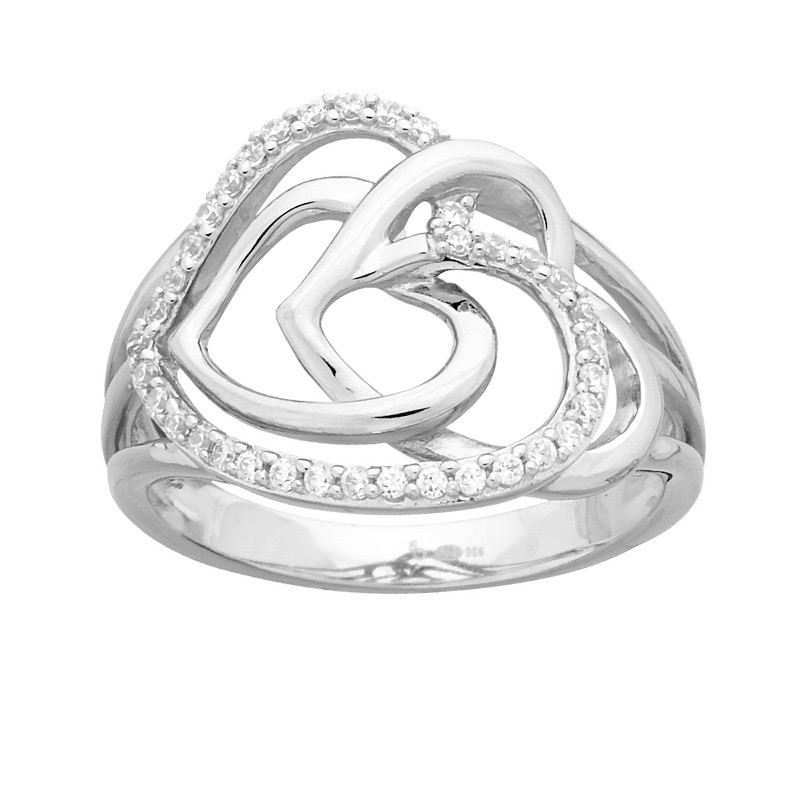 Bague Femme Argent 925 Sertie D'un Cœur En Cristal - Taille 59,5 - Occasion