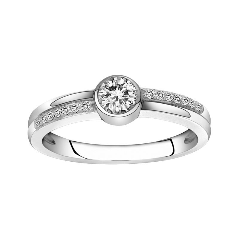 Bague femme solitaire demi rail edora argent 925/1000 et oxydes - bagues-femmes - edora