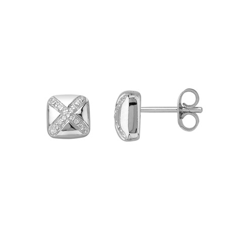 Boucles d'oreilles femme puces motif x carrés edora argent 925/1000 et oxydes – boucles d'oreilles femme