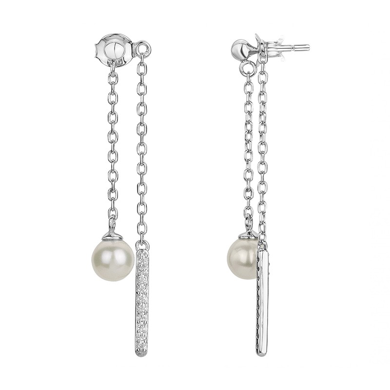 Boucles D'oreilles Pendantes En Argent 925 - Perles Fines, Longueur 4,9 Cm - Poinçon 925 - Style élégant Et Intemporel