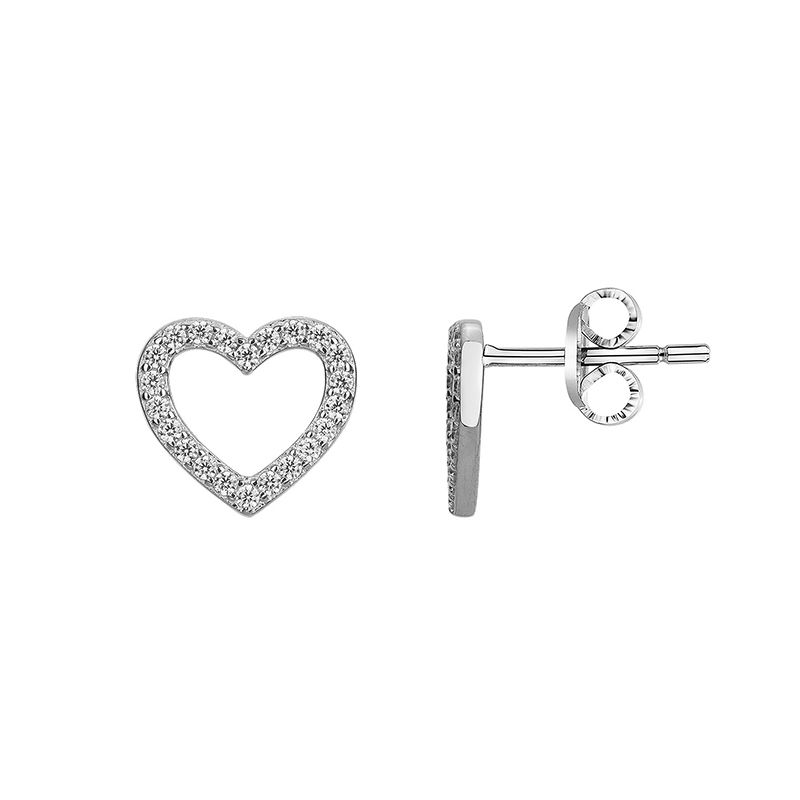 Boucles d'oreilles femme puces coeur edora argent 925/1000 et oxydes - boucles-d-oreilles-femme - edora