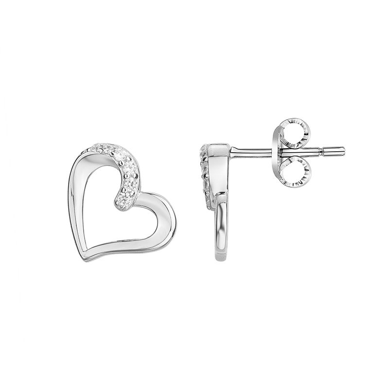 Boucles d'oreilles femme puces coeurs edora argent 925/1000 et oxydes - puces - edora