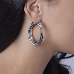 Boucles d'oreilles femme créoles phebus acier argenté - creoles - edora - 2