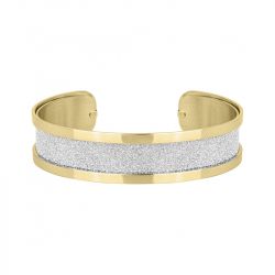 Bracelet femme manchette phebus acier doré et glitter blanc - bracelets-femme - edora - 0