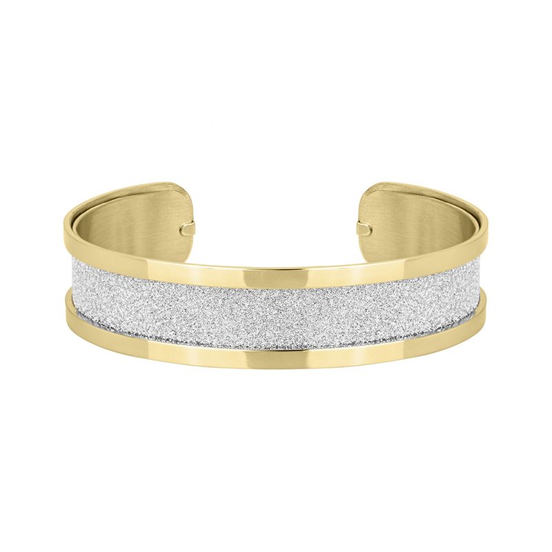 Bracelet femme manchette phebus acier doré et glitter blanc - bracelets-femme - edora