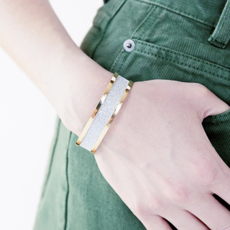 Bracelet femme manchette phebus acier doré et glitter blanc – bracelets femme