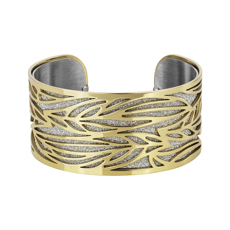 Bracelet femme manchette phebus acier doré et glitter blanc - bracelets-femme - edora