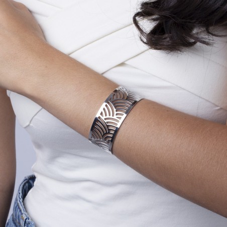 Bracelet femme manchette motifs japonais phebus acier argenté – bracelets femme