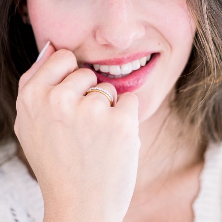 Bague femme alliance or 375/1000 bicolore et oxydes edo09sa78bz – bagues de mariage