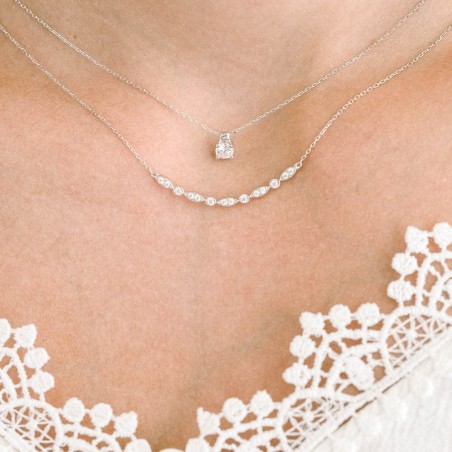 Collier Femme OR 375/1000 Blanc et Oxydes