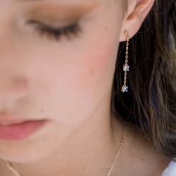 Boucles d’oreilles pendantes argent, or, perles & or blanc femme (2) - boucles-d-oreilles-femme - edora - 2