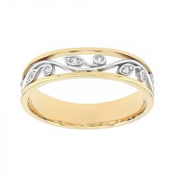 Bague femme alliance florale or 375/1000 bicolore et diamants - alliances - edora - 0