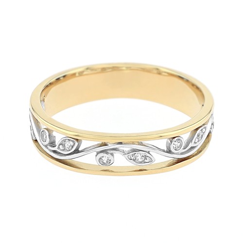 Bague Femme Alliance florale OR 750/1000 bicolore et diamants 