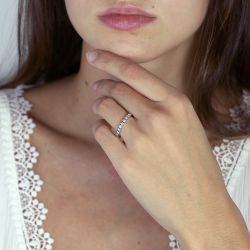Bague femme alliance serti barrettes or 750/1000 blanc et diamants - alliances - edora - 2