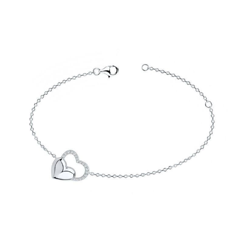 Bracelet femme double coeurs edora argent 925/1000 et oxydes - bracelets-femme - edora