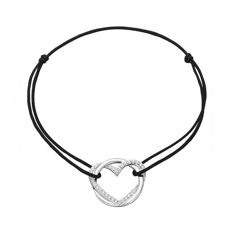 Bracelet femme coeur edora argent 925/1000 cordon noir et oxydes
 - bracelets-femme - edora