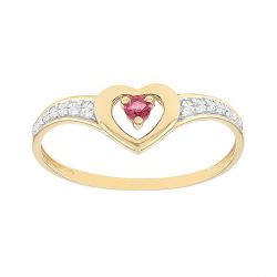 Bague femme solitaire coeur or 375/1000 bicolore et rubis - bagues-femmes - edora - 0