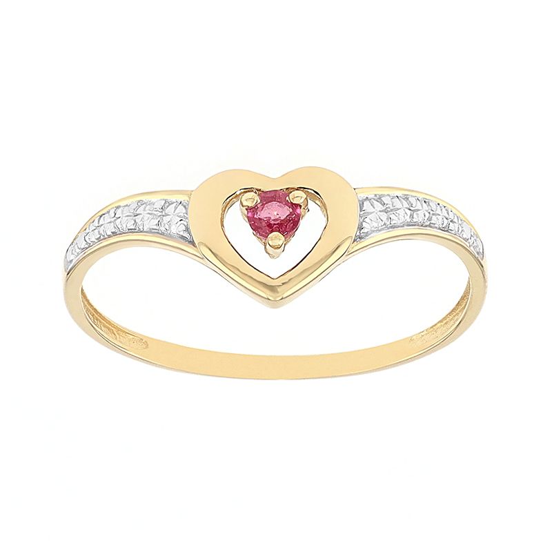 Bague femme solitaire coeur or 375/1000 bicolore et rubis - bagues-femmes - edora