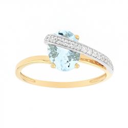 Bague femme or 375/1000 bicolore et aigue-marine - bagues-femmes - edora - 0