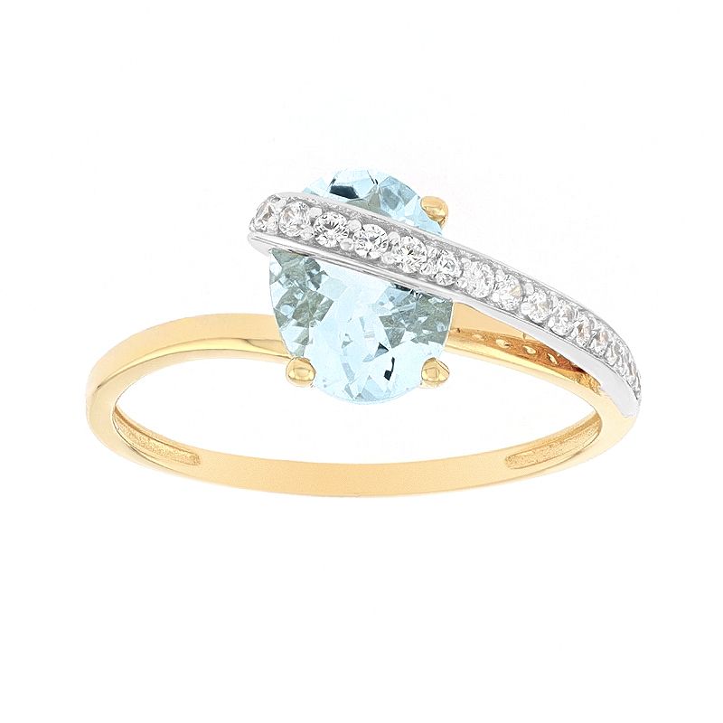 Bague femme or 375/1000 bicolore et aigue-marine - bagues-femmes - edora