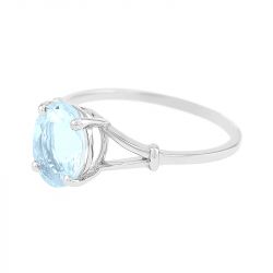 Bague femme solitaire or 375/1000 blanc et aigue-marine - bagues-femmes - edora - 1