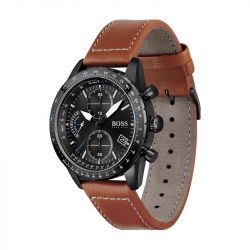 Montre homme chronographe pilot boss cuir marron - montres-homme - edora - 1