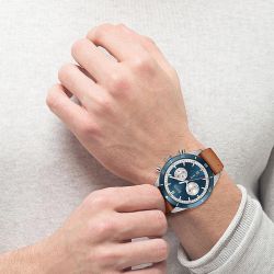 Montre homme chronographe santiago boss cuir marron - montres-homme - edora - 3