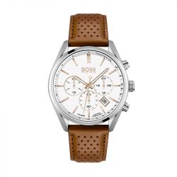 Montre homme chronographe champion boss cuir marron - montres-homme - edora - 0