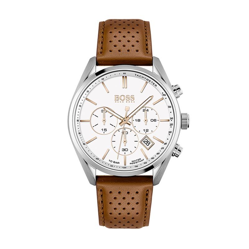 Montre homme chronographe champion boss cuir marron - montres-homme - edora