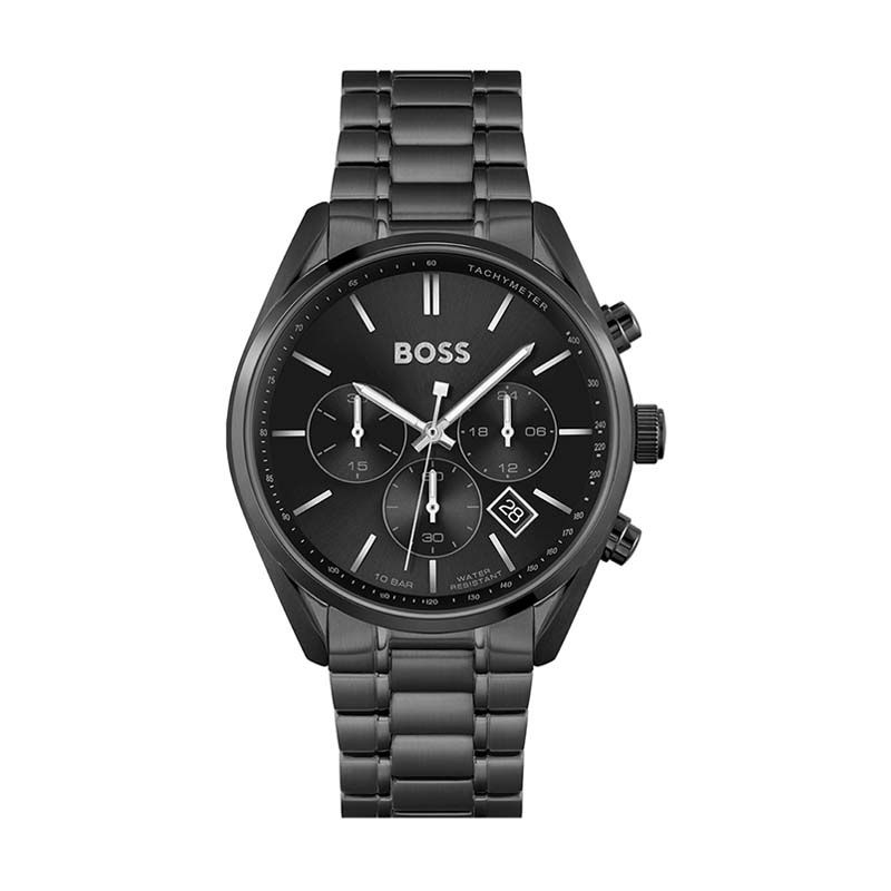 Montre homme chronographe champion boss acier noir - montres-homme - edora
