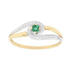 Bague femme solitaire or 375/1000 bicolore et emeraude - bagues-femmes - edora - 0