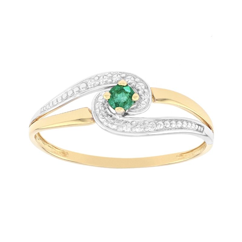 Bague femme solitaire or 375/1000 bicolore et emeraude - bagues-femmes - edora