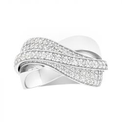 Bague femme pavage entrelacé or 375/1000 blanc et oxydes - bagues-femmes - edora - 0