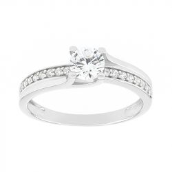 Bague femme solitaire accompagné or 375/1000 blanc et oxydes - bagues-femmes - edora - 0