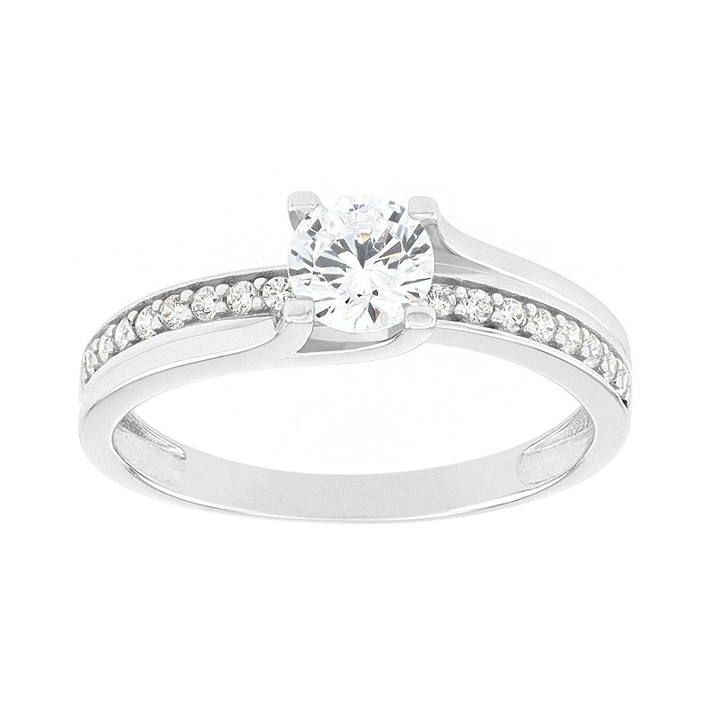 Bague femme solitaire accompagné or 375/1000 blanc et oxydes - bagues-femmes - edora