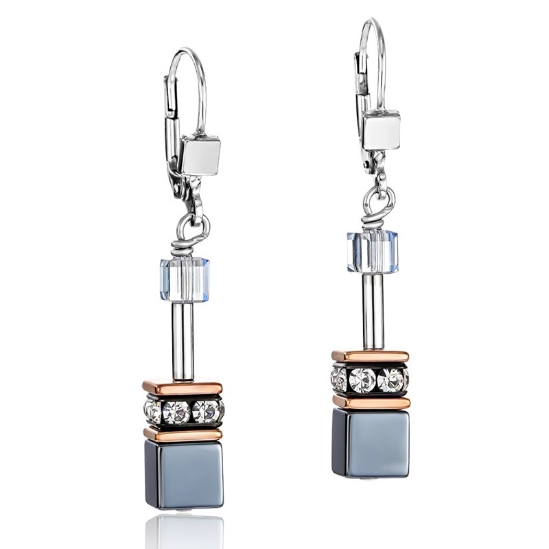 Boucles d'oreilles femme coeur de lion geocube bleu glacier acier inoxydable - boucles-d-oreilles-femme - edora