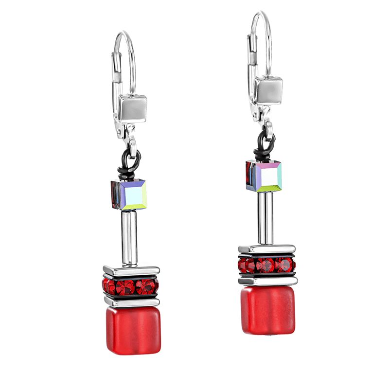 Boucles d'oreilles femme coeur de lion geocube rouge acier inoxydable - pendantes - edora