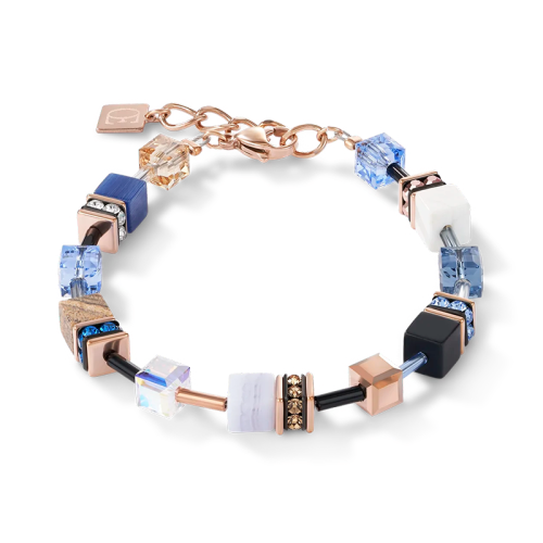 Bracelet Femme COEUR DE LION GEOCUBE CRISTAUX & PIERRES PRÉCIEUSES BLEUE-BEIGE Acier Inoxydable