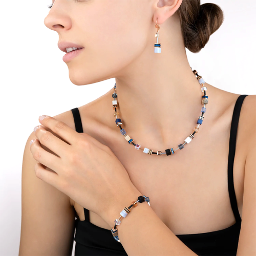 Bracelet Femme COEUR DE LION GEOCUBE CRISTAUX & PIERRES PRÉCIEUSES BLEUE-BEIGE Acier Inoxydable