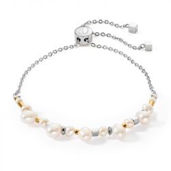 Bracelet femme coeur de lion dancing perles d'eau douce bracelet bicolor acier inoxydable - bracelets-femme - edora - 0