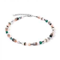 Collier femme coeur de lion geocube iconic rose blanc & vert foncÉ acier inoxydable - colliers-femme - edora - 0