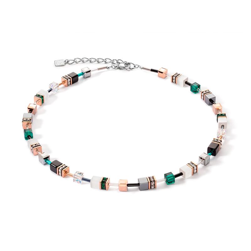 Collier femme coeur de lion geocube iconic rose blanc & vert foncÉ acier inoxydable - colliers-femme - edora