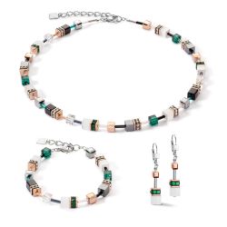 Collier femme coeur de lion geocube iconic rose blanc & vert foncÉ acier inoxydable - colliers-femme - edora - 2