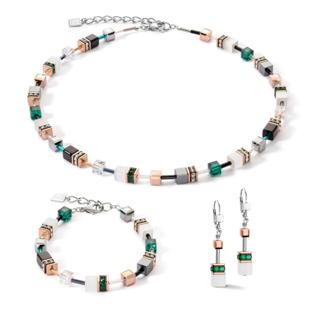 Collier femme coeur de lion geocube iconic rose blanc &amp; vert foncé acier inoxydable – colliers femme