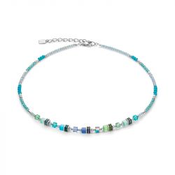 Collier femme coeur de lion cube story sparkling bleu-verte acier inoxydable - colliers-femme - edora - 0