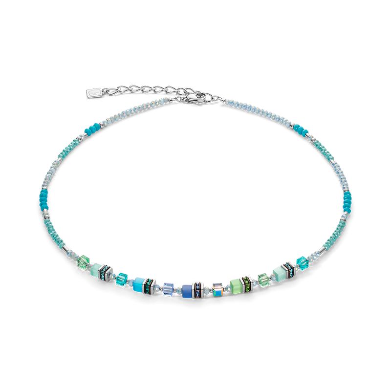 Collier femme coeur de lion cube story sparkling bleu-verte acier inoxydable - colliers-femme - edora