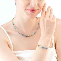 Collier femme coeur de lion cube story sparkling bleu-verte acier inoxydable - colliers-femme - edora - 1
