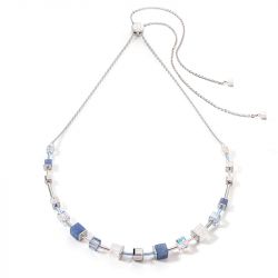 Collier femme coeur de lion geocube precious & slider closure argent bleu acier inoxydable - colliers-femme - edora - 0