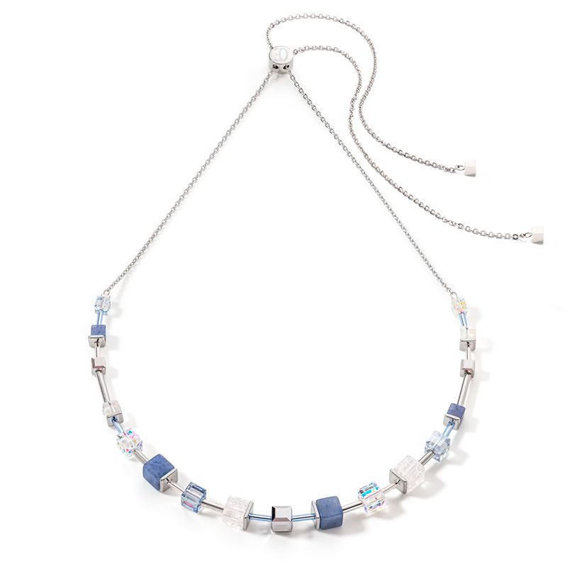 Collier femme coeur de lion geocube precious & slider closure argent bleu acier inoxydable - colliers-femme - edora