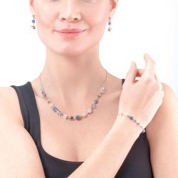 Collier femme coeur de lion geocube precious & slider closure argent bleu acier inoxydable - colliers-femme - edora - 1